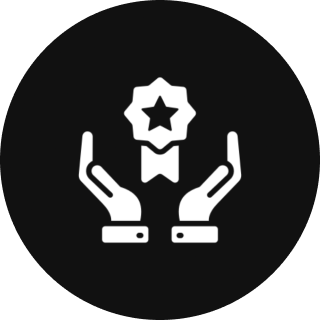 Hands holding a star-shaped award icon.