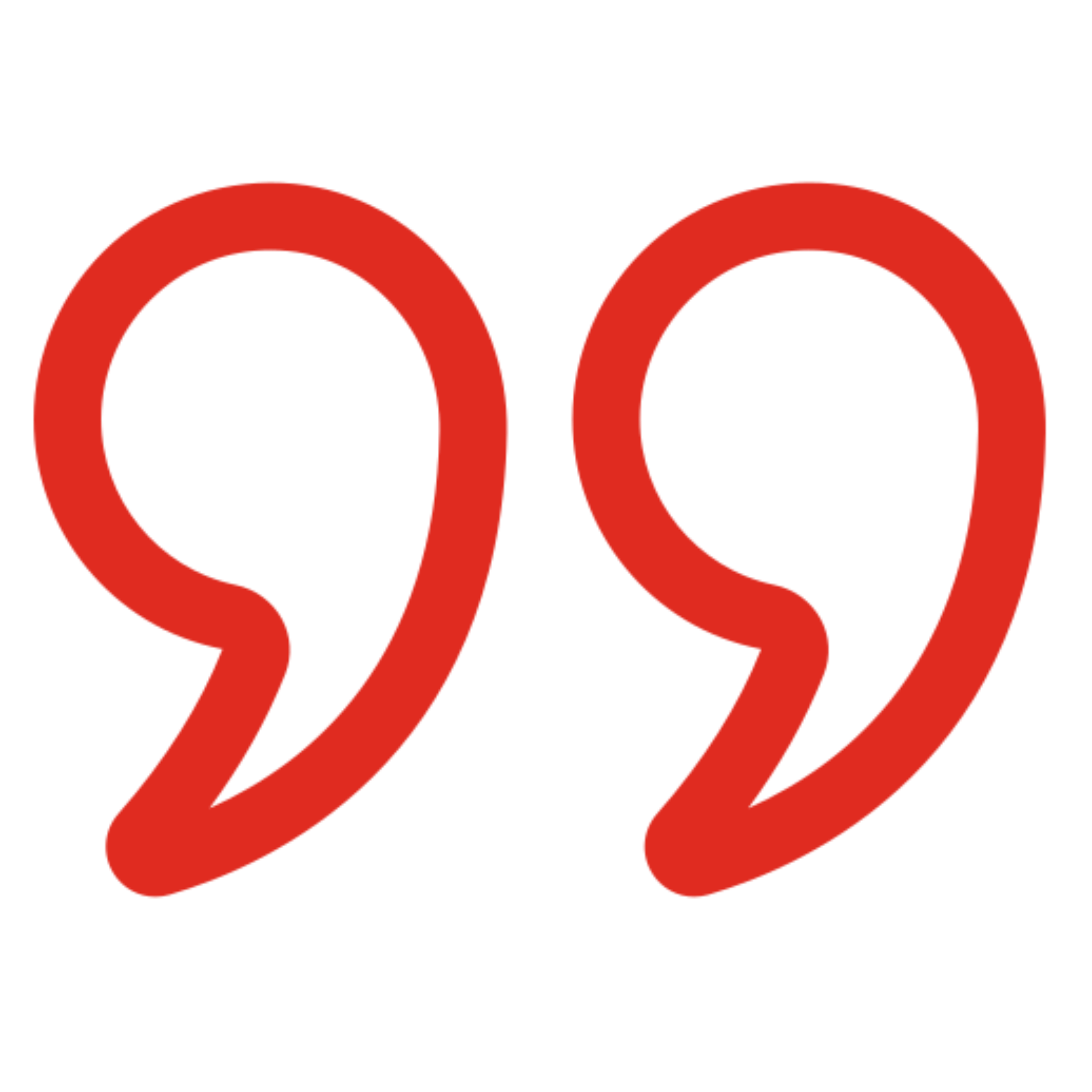 Red quotation marks on black background.